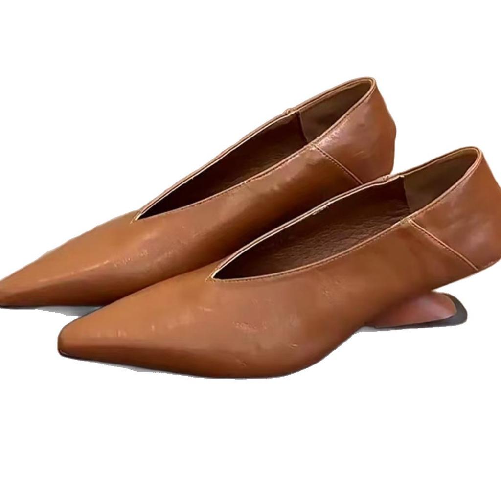 Удобные Мягкая Кожа Стиль Дизайнерские Туфли Женские Остроносые Нескользящие На Танкетке Вечерние Женские Туфли Для Улицы Повседневные Высокие Каблуки