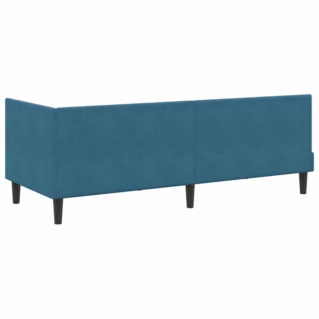 L shaped bed frame with headboard blue 80 cm x 200 cm velvet
