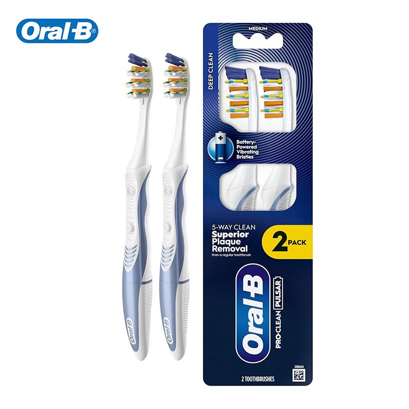 ORAL B Pro-3D White Pulsar Вибрирующая электрическая зубная щетка на батарейках, упаковка 2 шт., вибрирующие щетинки, тонкая ручка со встроенным источником питания