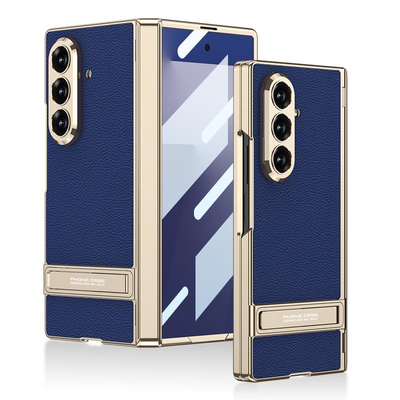 Magnetic Hinge Leather Holder Case for Samsung Galaxy Z Fold 7 Front Screen Glass Plating Frame Cover for Galaxy Z Fold7 Case