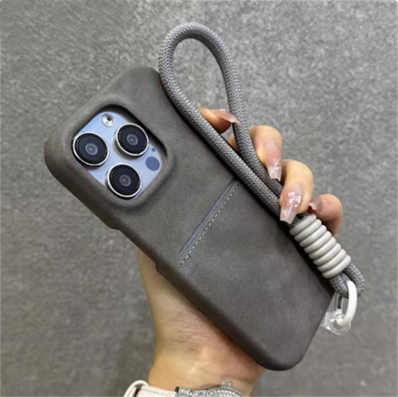 Матовый держатель для карт с ремешком на запястье для iPhone 16 15 Plus 13 12 14 Pro Max кожаный чехол-бампер для камеры