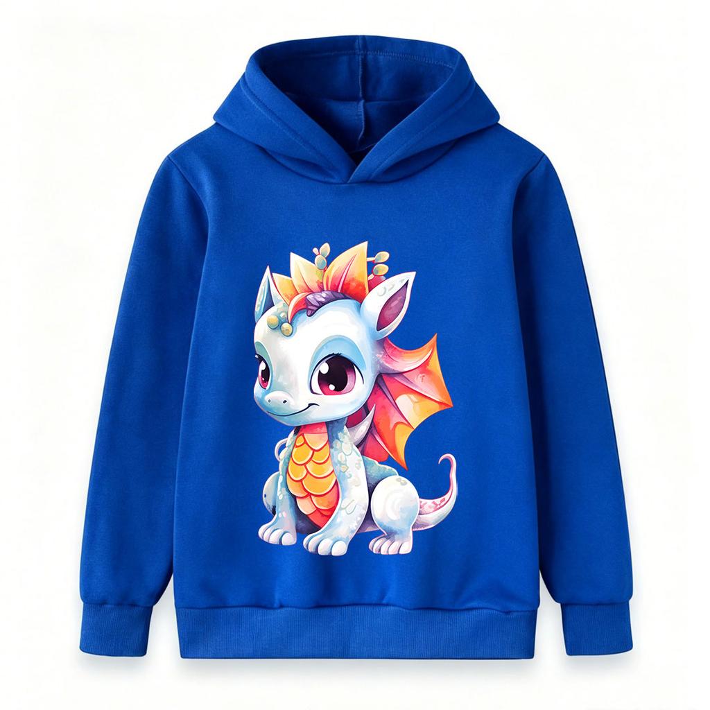 Cartoon Cute Little Dragon Print Kids Unisex Hoodie, Casual Long Sleeve Pullover Sweatshirt for Boys Girls, Cozy Loose Fit Outerwear for Daily Wear Ho