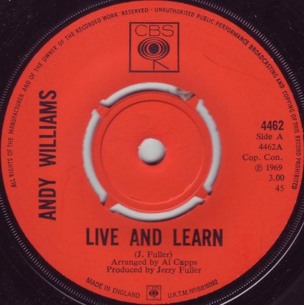 7-дюймовая пластинка ANDY WILLIAMS Live And Learn 4462 CBS 1969 UK Pop Б/у