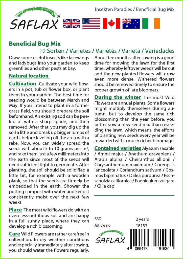 SAFLAX Beneficial Bug Mix — 1000 семян — 19 миксов полевых цветов