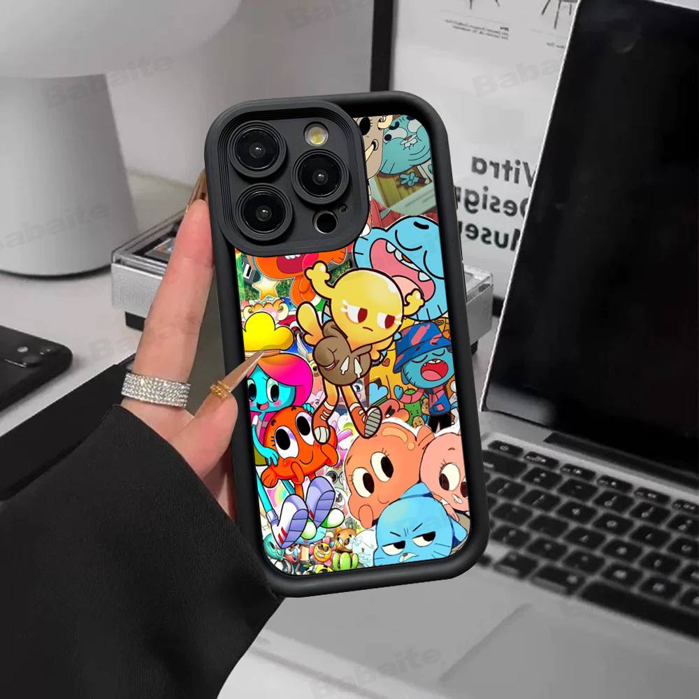 Милый чехол Amazing-World G-gumball для iPhone 17 16 15 14 13 12 11 Pro Max Plus, Черный, Полное покрытие, ТПУ