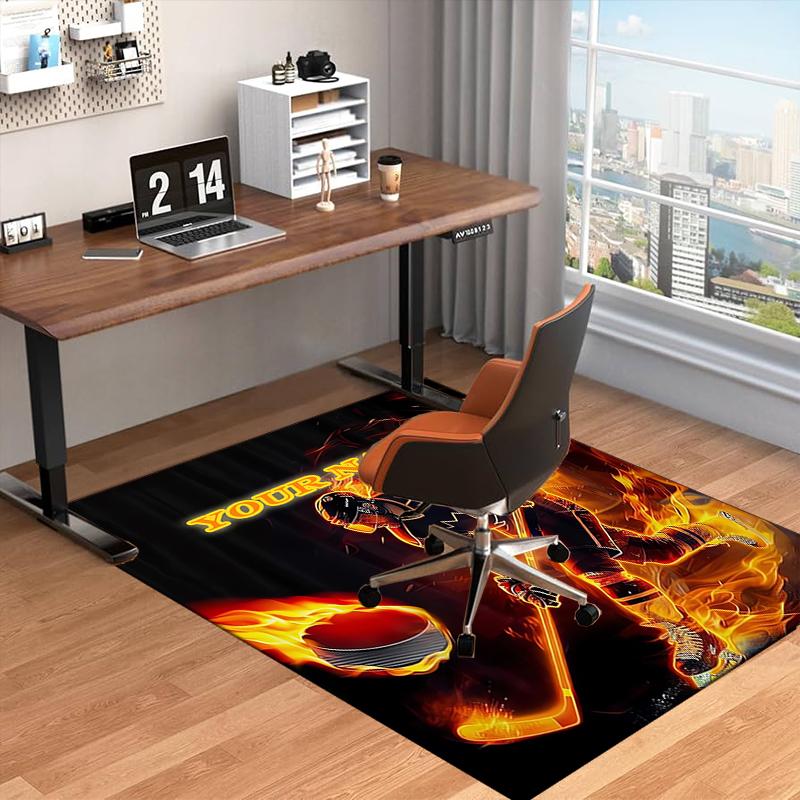 1PC Custom Name Hockey Player Artwork Theme Floor Mat Ideal for Living Room, Game Rooms, Office, Bedroom Floor Mat Playful Design