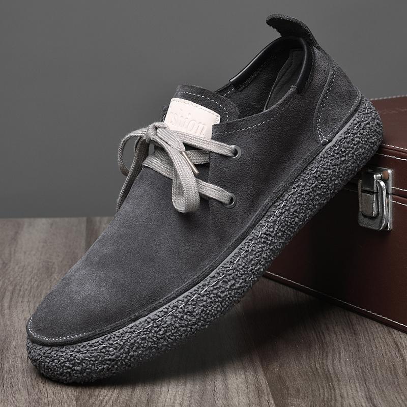 Men's Popular Cow Leather High-silk Suede Grey Brown Casual Shoes Genuine Cow Suede Leather Men Flats Shoes Man Sneakers Shoes