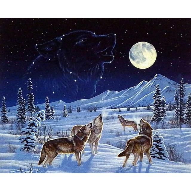 DIY 5D Алмазная картина Волк Животное Мозаика Комплект Вышивка крестом Алмазная вышивка Полный дрель Круглый