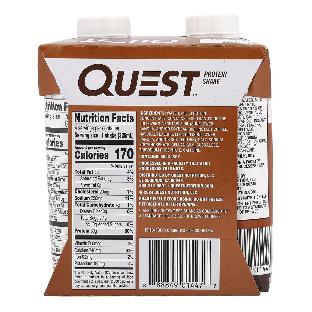 Quest Nutrition Protein Shakes, Coffee, 4 Shakes, 11 Fl Oz (325 Ml) Each