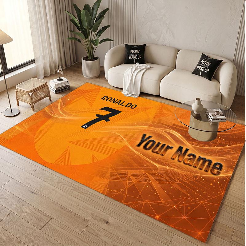 Custom Rug Cristiano Ronaldo Pattern Print Name Text Soft Non‑Slip Floor Carpet for Home Indoor Decoration