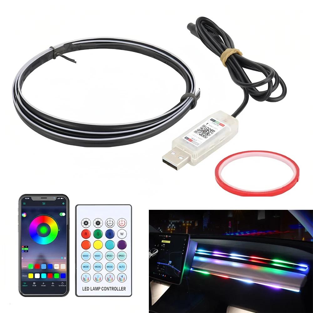Car Ambient Lights 3in1 Universal LED Symphony RGB Atmosphere Lamp USB APP Remote for IOS Android for Tesla Model 3 Y S X