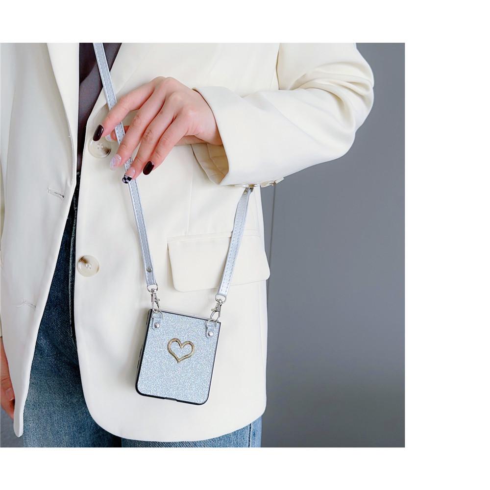 Кожаный чехол для телефона с ремешком через плечо для Samsung Galaxy Z Flip 5 4 3 Flip5 Flip4 Flip3 5G противоударный защитный чехол