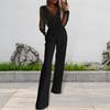 Women Jumpsuit See-through Mesh Patchwork High Waist with Pockets Wide Leg V Neck Prom Party Formal Banquet Jumpsuit