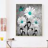Abstract Teal Daisy Butterflies Flower Canvas Painting Black White Floral Posters and Prints Artwork Modern Home Decoration