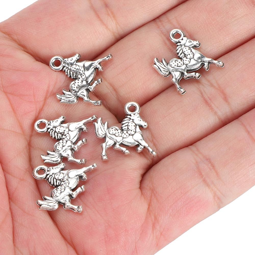 100pcs Perforated Horse Pendant Silver Horse Keychain Pendant DIY Jewelry Supplies  Earring Making