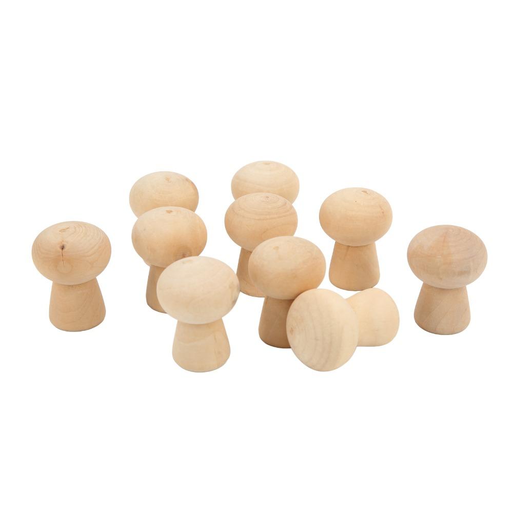 10pcs DIY Production Wooden Peg Dolls Wooden Mushroom Figurines DIY Arts Crafts Projects