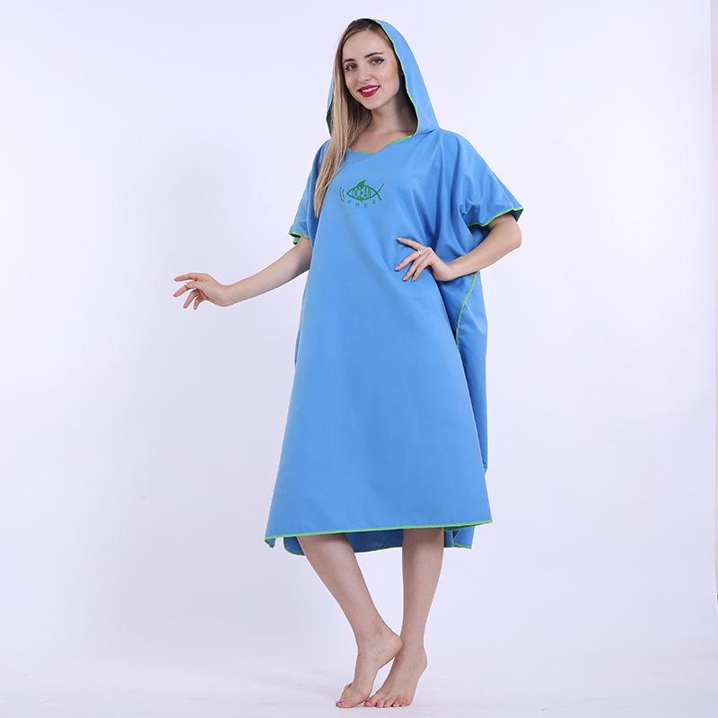 Hooded Microfiber Beach Poncho: Portable Wearable Towel Robe