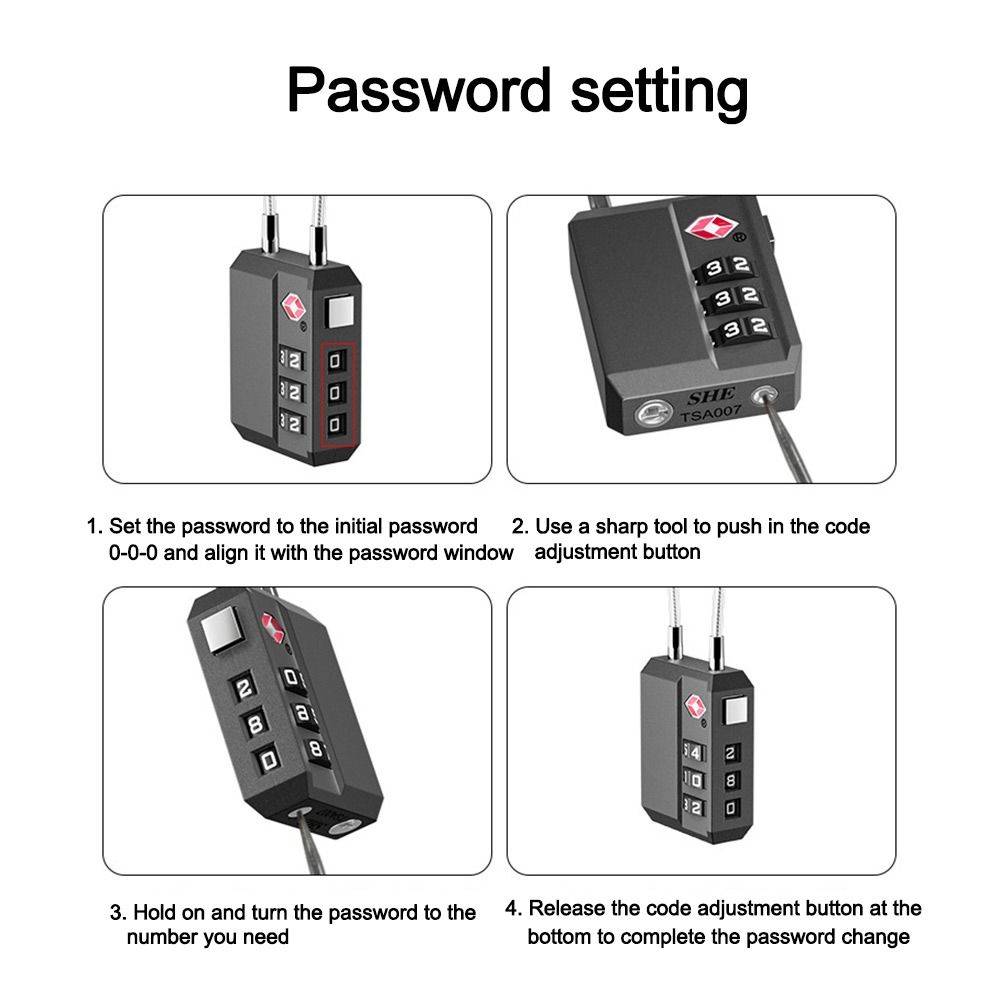 New TSA 3 Digit Combination Lock Anti-theft Lightweight Customs Password Lock Security Tool Wire Rope Padlock Travel
