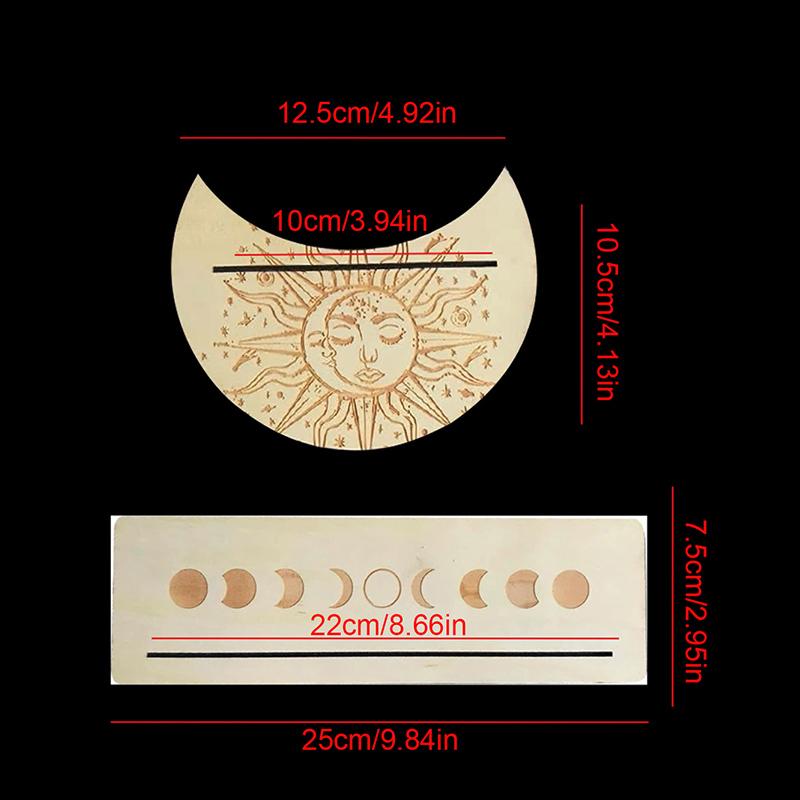 Decor A Set Altar Stand Wood Display Moon Shape Rectangle Card Wooden Stand for Tarot