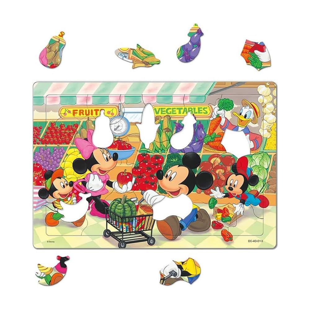Tenyo Disney Mickey Mouse Child Puzzle Set 40, 60, 80 Pieces Antibacterial Coating Storage Cover for Kids 3 Years and Up