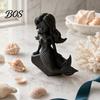 Fade-resistant Home Ornament 3D Printed Mermaid Action Figure, Dark Gothic Style Figurine with Matte Black Finish, Movable Joints Wavy Hair