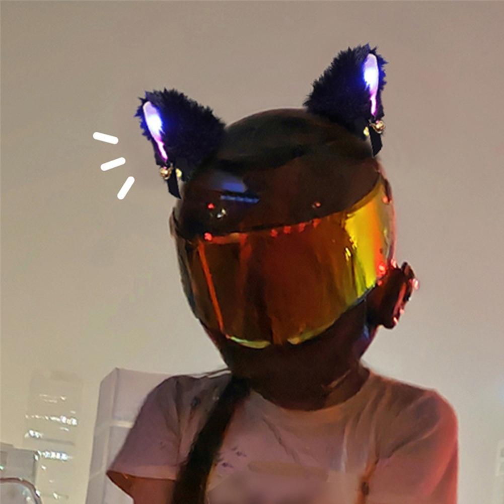 2 шт., украшение для мотоциклетного шлема в виде кошачьих ушей с цветной светодиодной подсветкой, плюшевый шлем для мотокросса, полнолицевой шлем для бездорожья, декор