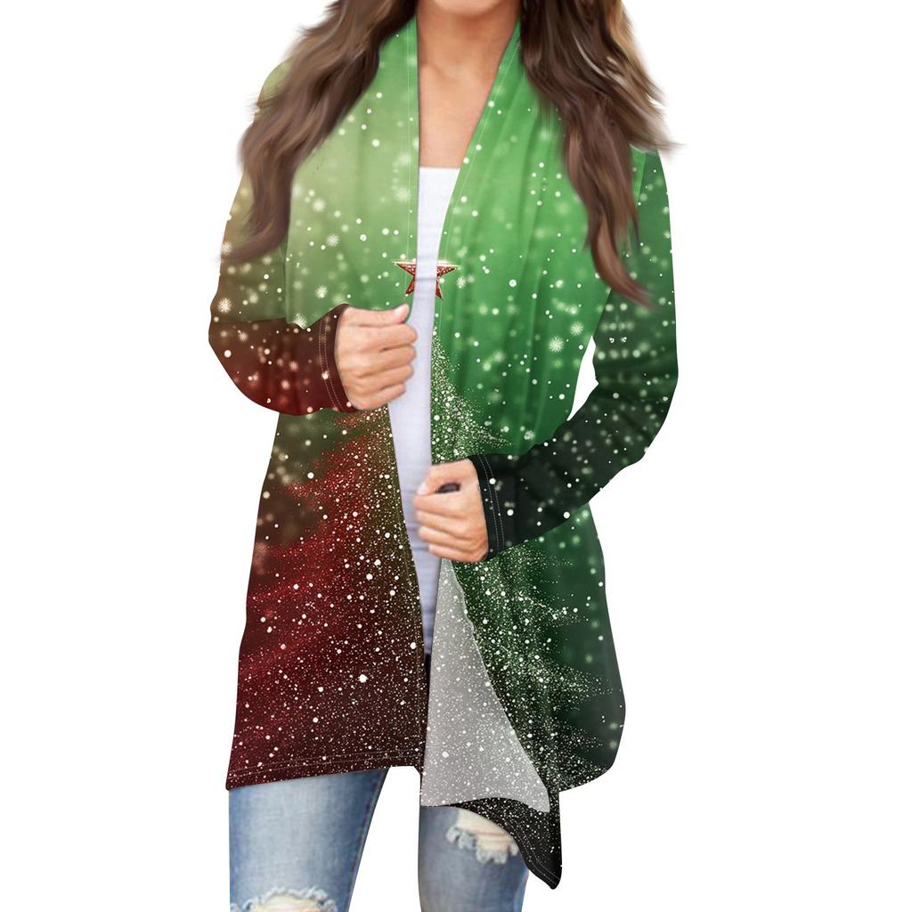 Женская модная рождественская куртка с принтом, повседневный кардиган с длинным рукавом, пальто