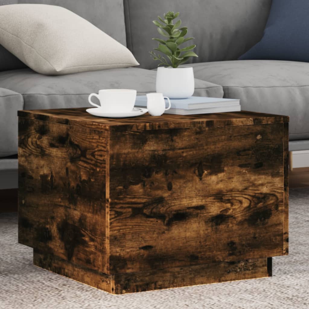 Coffee Table with LED Lights Smoked Oak 50 x 50 x 40 cm