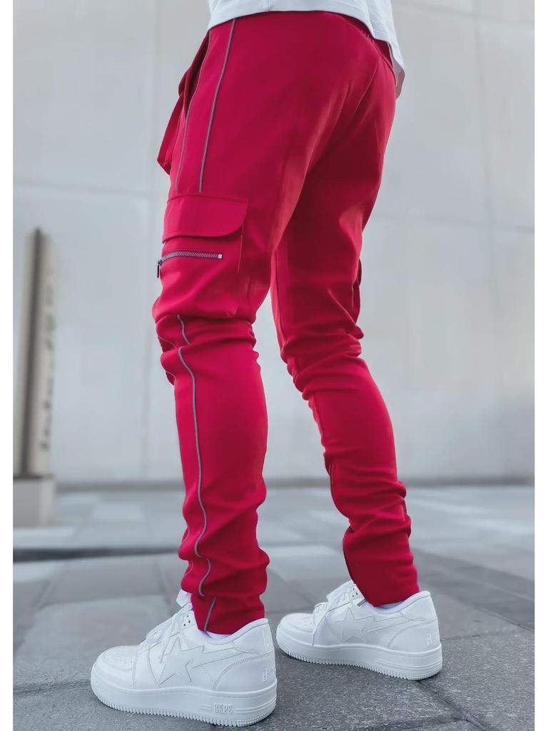 Мужские светоотражающие эластичные облегающие брюки-карго: Модная спортивная и повседневная одежда на весну и осень