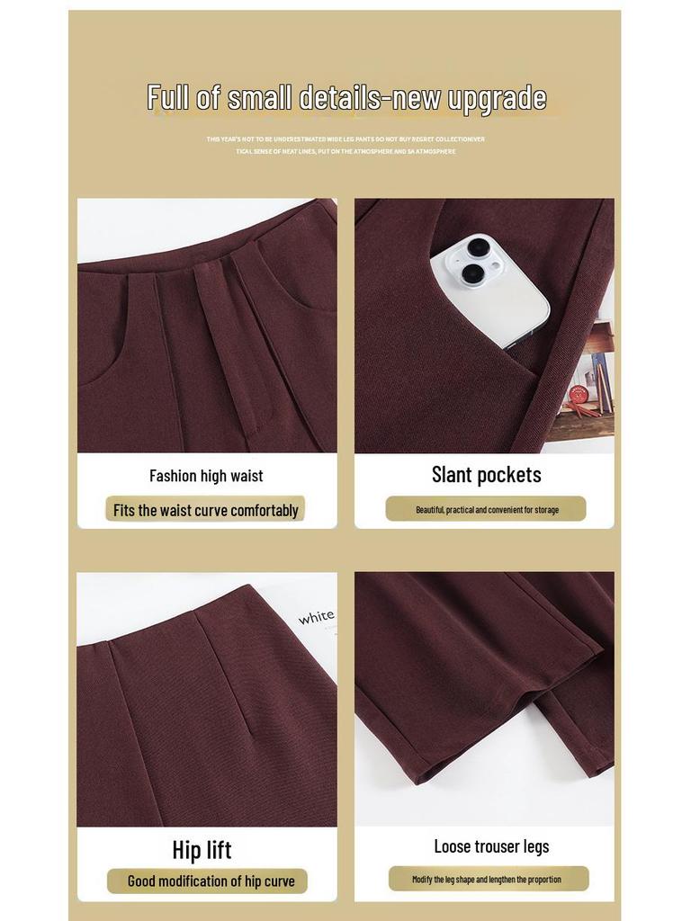 Ankola 2024 Women's High-Waist Wide-Leg Red Suit Pants for Autumn