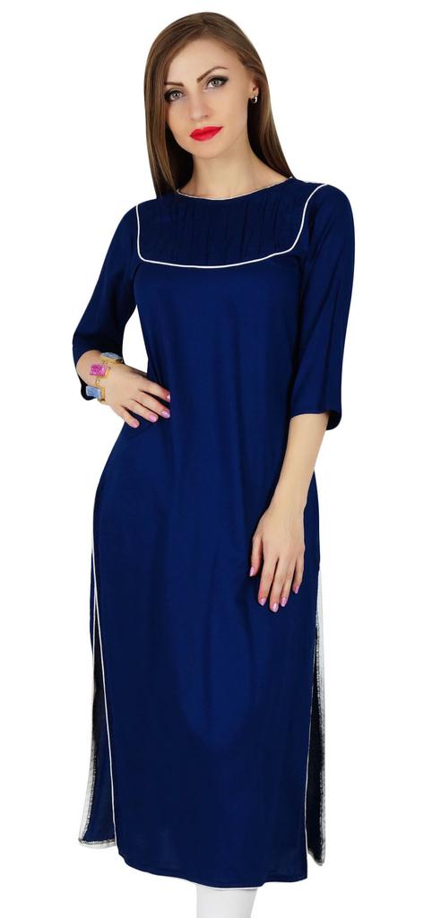 Bimba Женская синяя хлопковая курта-курти повседневная летняя туника с рукавами 3-4