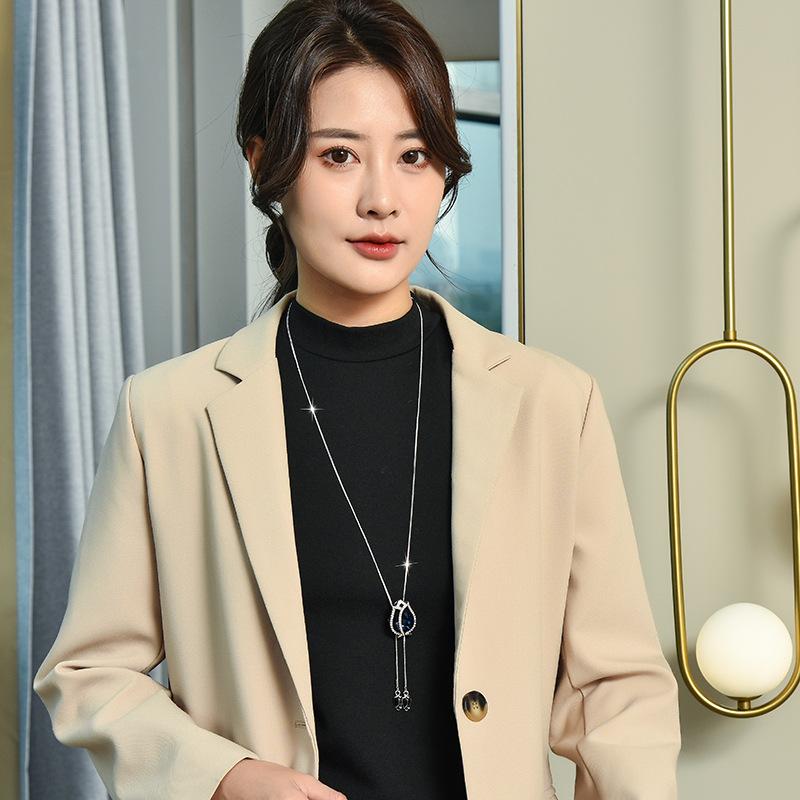 Clothes Versatile Classic Tulip Sweater Chain Autumn And Winter Long Crystal Water Drop Necklace Women
