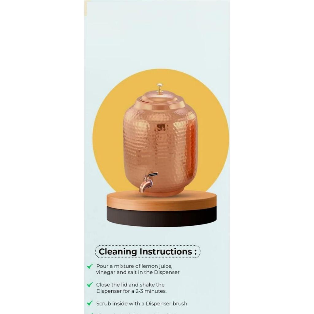 8 Litre Hammered Copper Water Dispenser (Matka) Container Pot with 6 Pure Copper Glasses Pure Copper and Ayurvedic Health Benefits