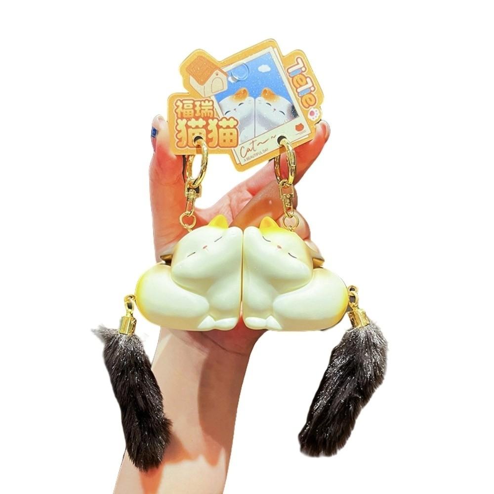 Cartoon Couple Cat Key Chain Pom Accessories Mink Fur Cat Keyring Long Tail Cat Pendant Friends