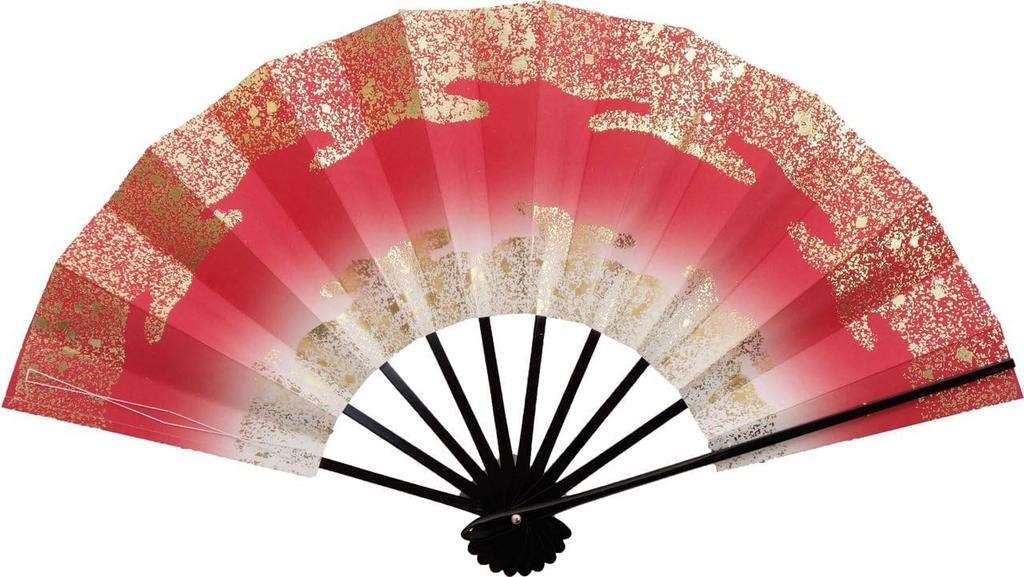 Four Seasons Dance Tenchikumo Black Lacquered Fan for Dancing Fan, Sunako, 9.5 Inches, Bone, Box, (Red)