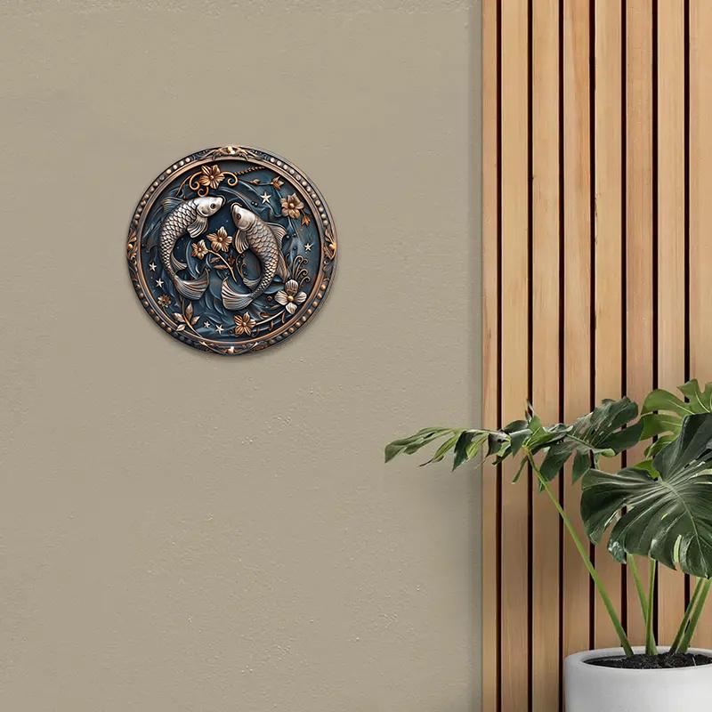 Pisces Zodiac Sign, Round Wooden Wall Art, Durable Protected Wooden Decor for Indoors and Outdoors, Decorative Wall Poster