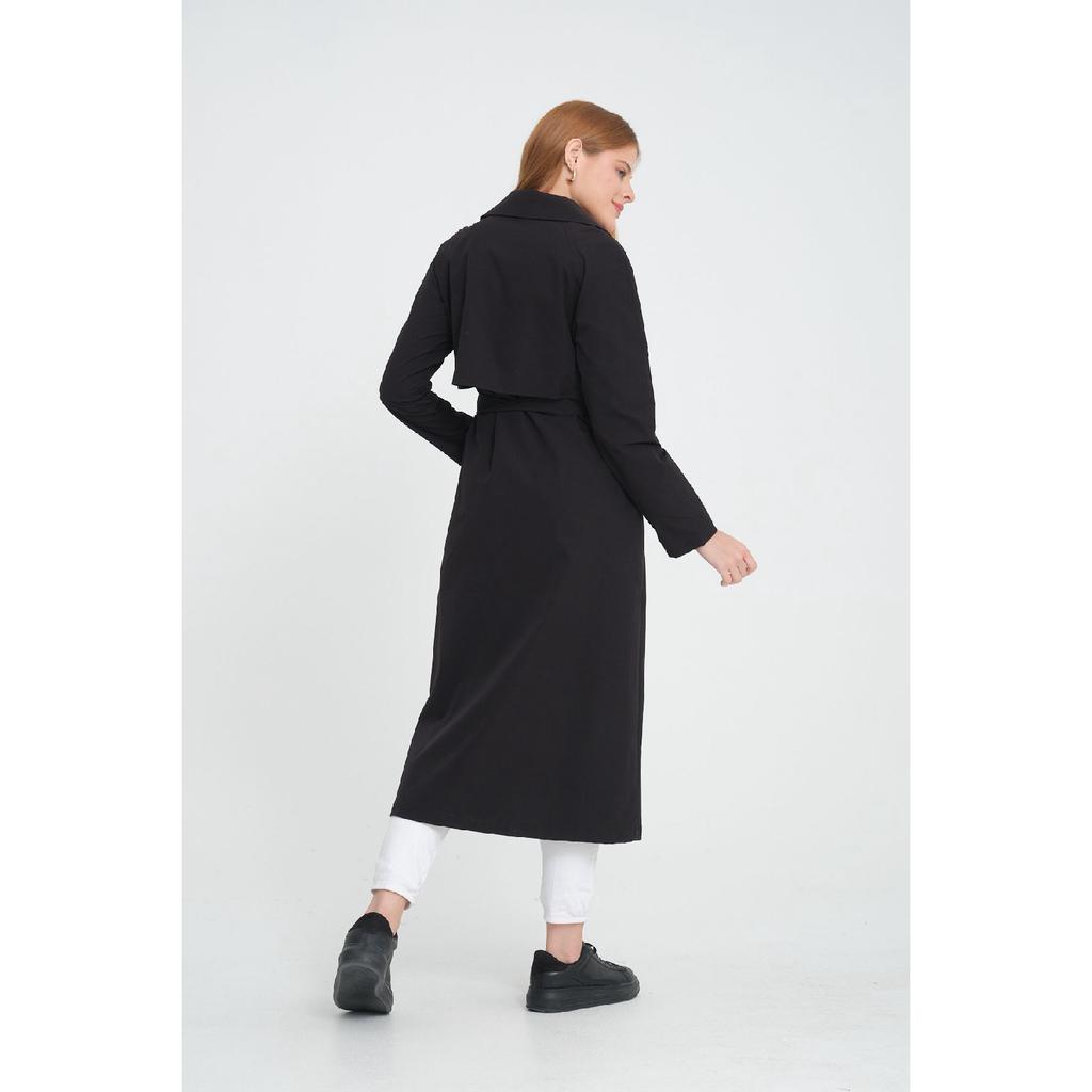 Двубортный тренч средней длины с рукавами реглан (120 см) Темно-бежевый 7558