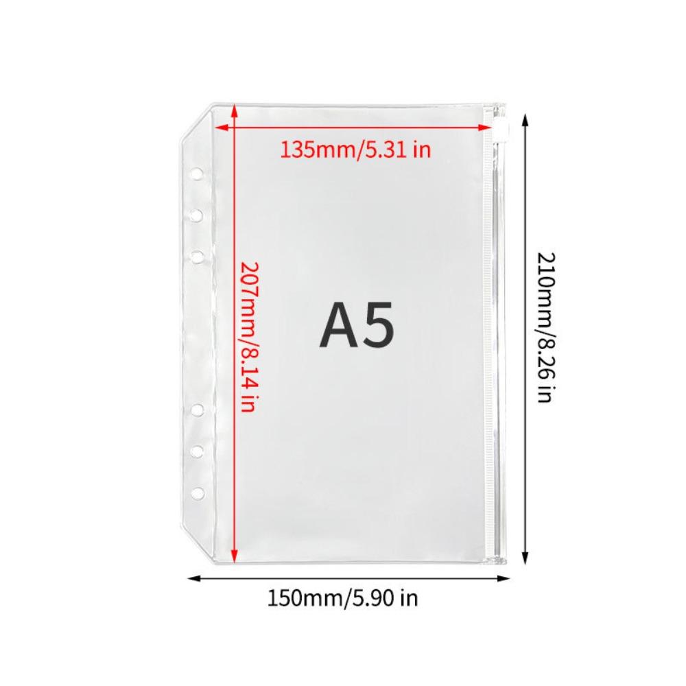 5PCS Zipper Envelopes Pocket PVC Binder Pocket High Quality Loose Leaf Bag