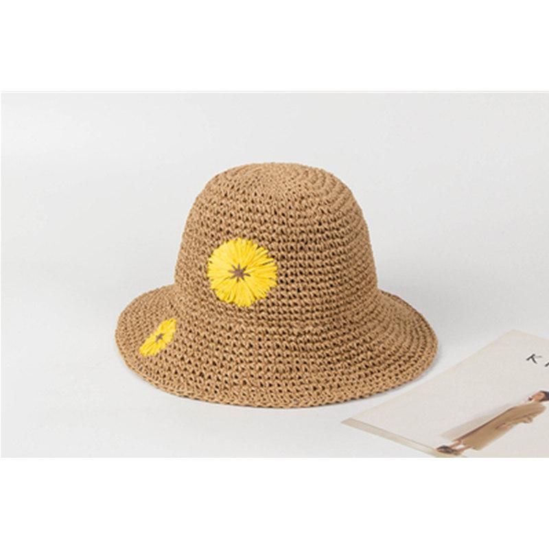 Подсолнух ручной работы крючком летняя соломенная шляпа для отдыха маленькая свежая женская универсальная дорожная соломенная шляпа-ведро