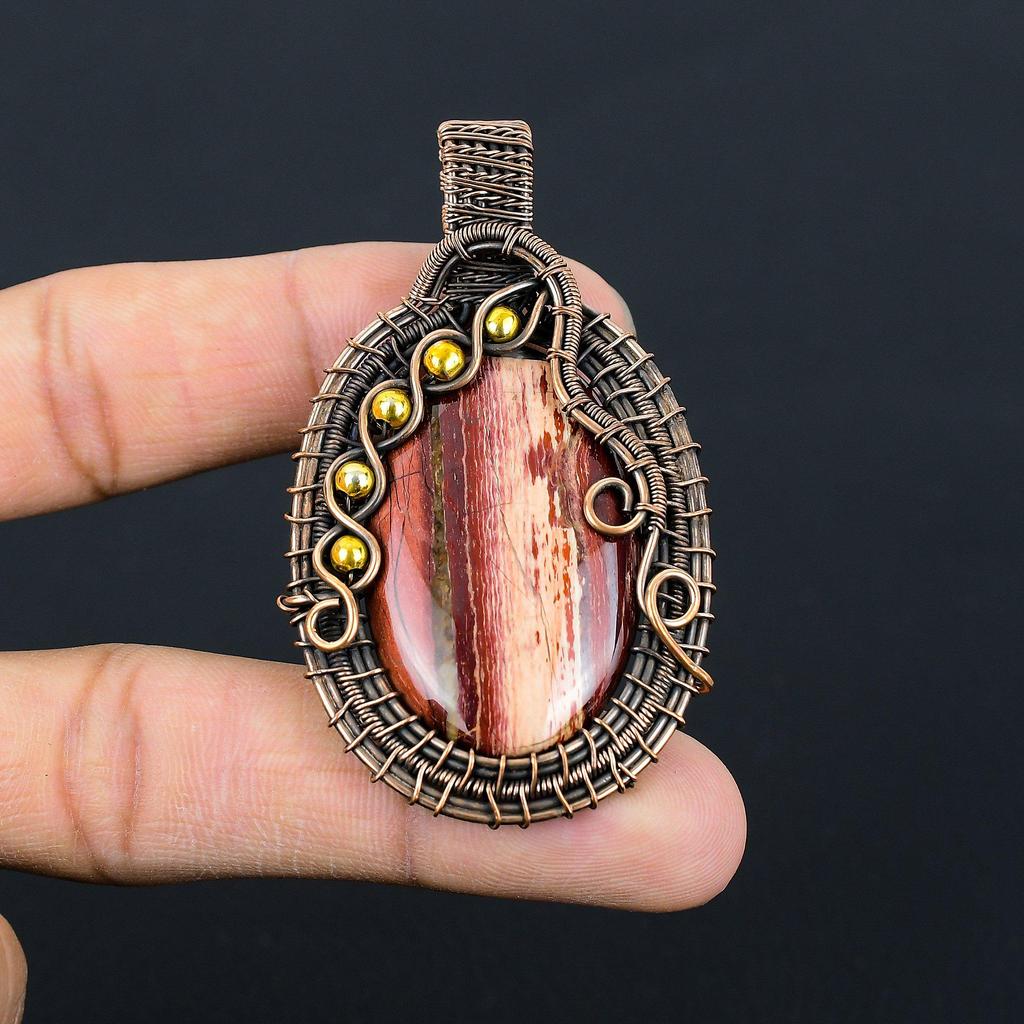 Драгоценный камень Red River Jasper из чистой медной проволоки, обернутый кулоном ручной работы