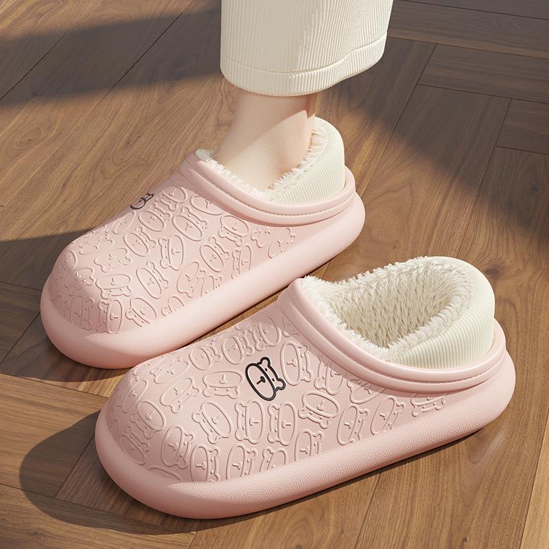 Хлопковые тапочки Little Bear, новые популярные женские домашние плюшевые милые водонепроницаемые и противоскользящие плюшевые тапочки на толстой подошве