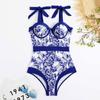 Летние женские комплекты купальников с цветочным принтом из двух предметов, сексуальный v-образный вырез, галстук-бабочка, бретельки с юбкой, купальник
