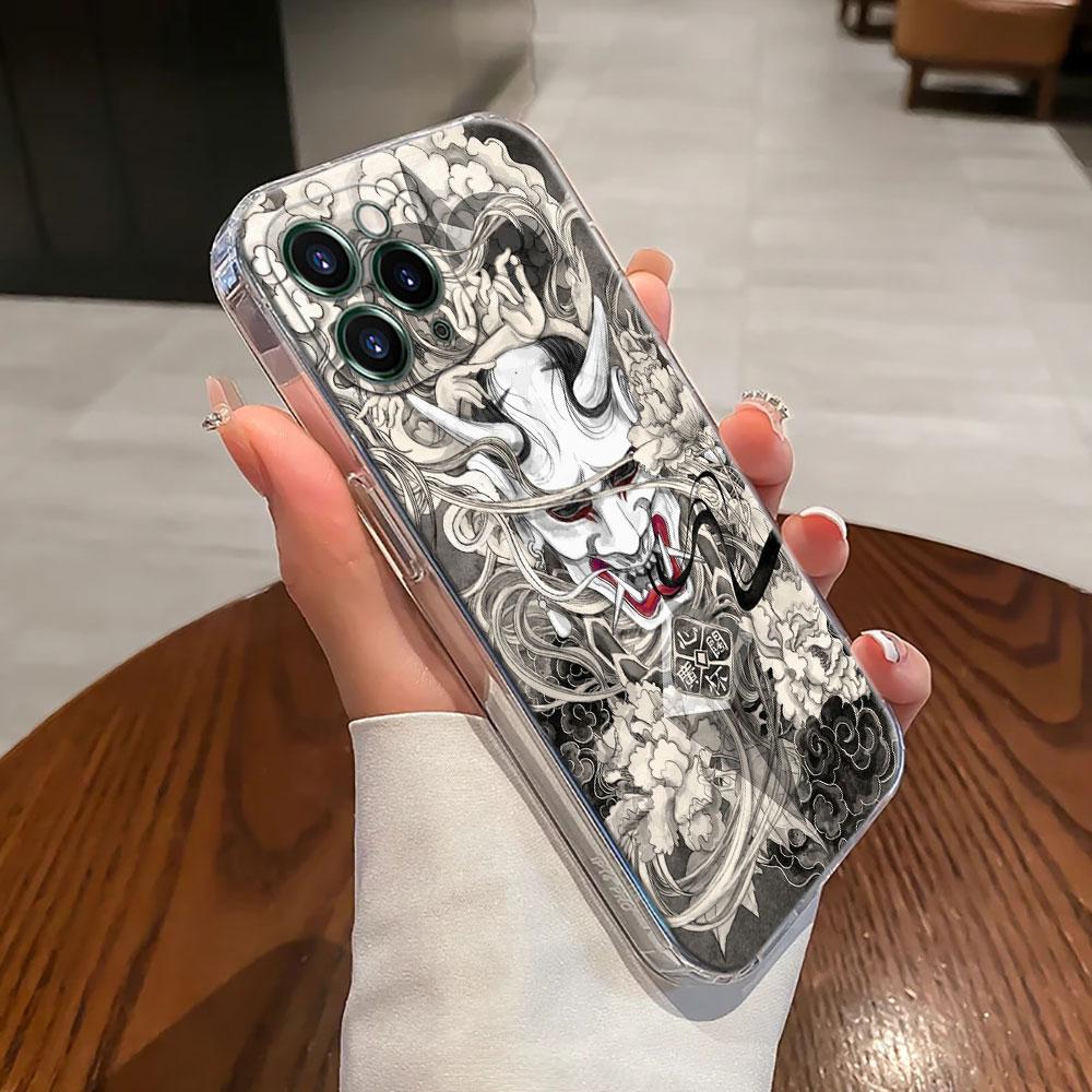 Чехол-тату для телефона Apple iPhone 17 16 15 14 13 12 11 Pro Max 16 Plus 16E 17Air 17Pro с изображением призрака самурая Ханья в стиле Укиё-э