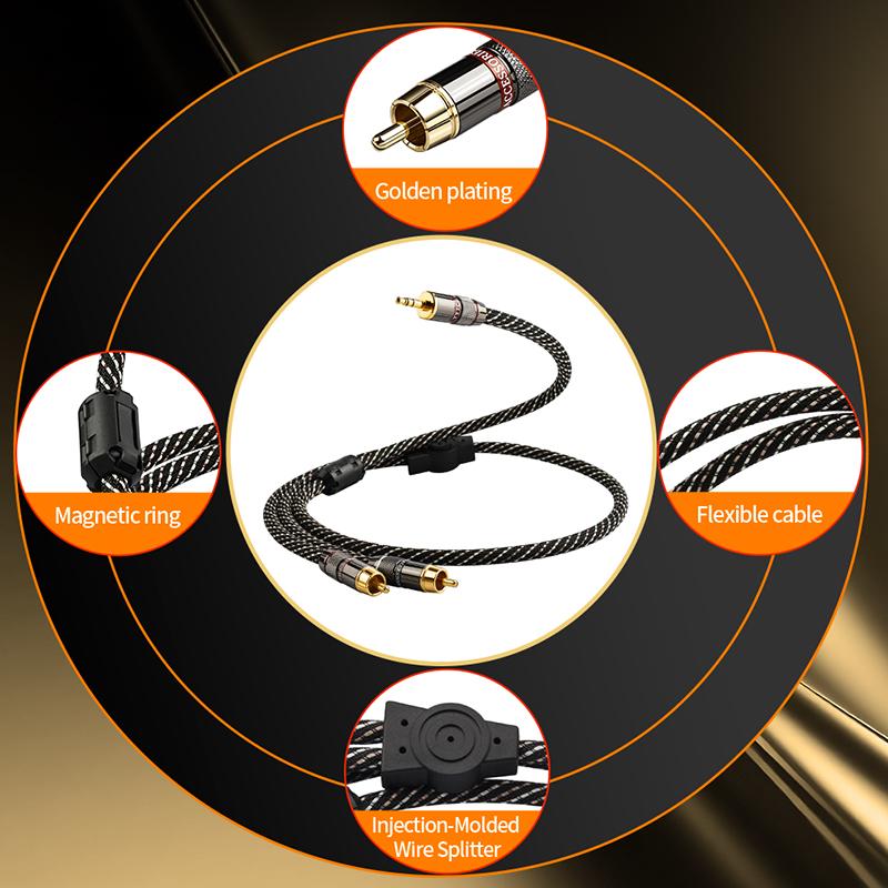 YYTCG HiFi 3.5mm to 2 RCA Audio Cable High-Purity OFC Aux Cord for Phone PC Speaker Amplifier 5