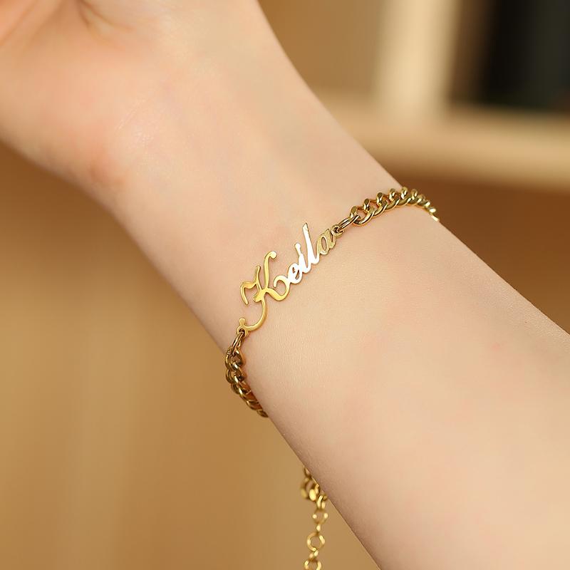 Персонализированные ювелирные изделия в стиле хип-хоп, кубинская цепочка 5 мм, индивидуальное имя, браслеты из нержавеющей стали цвета золотистого и серебряного цвета для мужчин