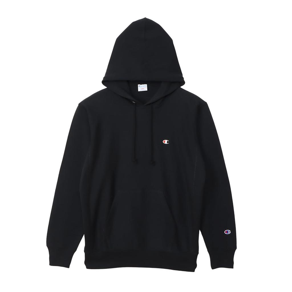 Parka Long Sleeve Cotton 10oz Relax Fit Fleece Embroidery One Point Logo Reverse Hooded Sweatshirt REVERS Midnight Black L [Champion] 100% Weave(R)