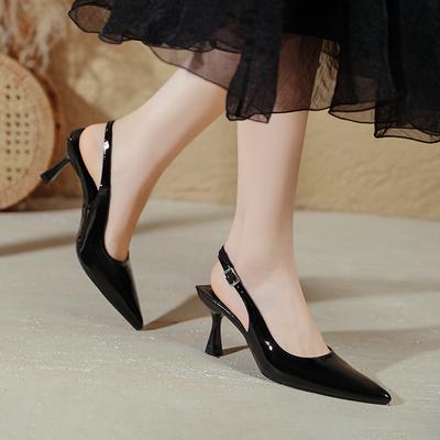 Босоножки Баотоу женские новые остроносые с открытой пяткой одинарные туфли бордовые с надписью, на сексуальном высоком каблуке-шпильке