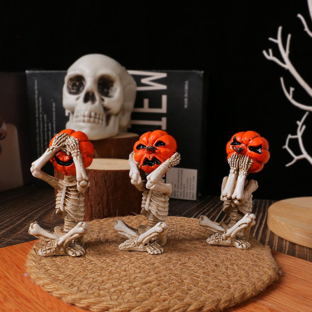 Meditation Yoga Pumpkin Head Skull Doll Ornament Home Halloween Horror Doll Arrangement Scene Props