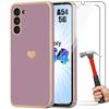 Case + Tempered Glasses - Booling - for Samsung Galaxy A54 5G - Shockproof - Purple - Golden Heart Pattern