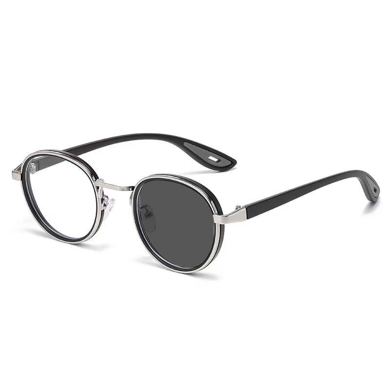 Retro Round Photochromic Anti-Blue Light Glasses with Metal Frame